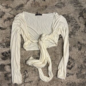 SHEIN Cream Long Sleeve Tie-Front Top